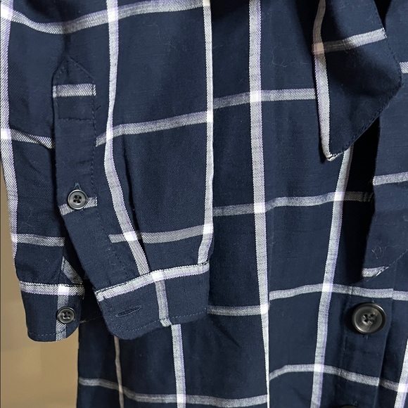 👥🏃‍♀️🈳Navy Windowpane Button-Up Shirt Dress with Tie Waist - Picture 6 of 10